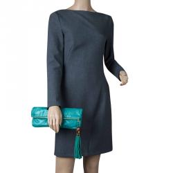 مملوكة مسبقًا حقيبة غوتشي غطاء قلاب لوسي شراشيب بامبو جلد خضراء