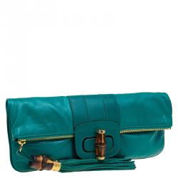 مملوكة مسبقًا حقيبة غوتشي غطاء قلاب لوسي شراشيب بامبو جلد خضراء