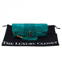 مملوكة مسبقًا حقيبة غوتشي غطاء قلاب لوسي شراشيب بامبو جلد خضراء