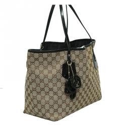 Pre Owned Gucci Beige/Black GG Canvas Shopper Tote