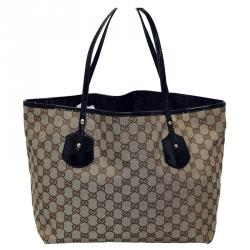 Pre Owned Gucci Beige/Black GG Canvas Shopper Tote
