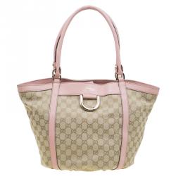 Gucci Beige/Pink GG Canvas D Ring Tote
