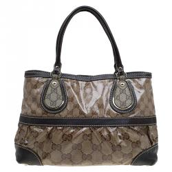 Pre Owned حقيبة يد غوتشي ميكس كانفاس مقوى كريستال GG عاجية/ بنية