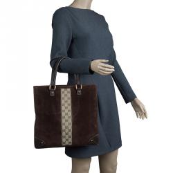 Pre Owned حقيبة يد غوتشي فيرتيكال كانفاس GG وسويدي بنية