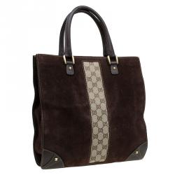 Pre Owned حقيبة يد غوتشي فيرتيكال كانفاس GG وسويدي بنية