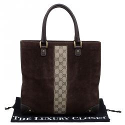 Pre Owned حقيبة يد غوتشي فيرتيكال كانفاس GG وسويدي بنية