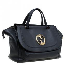 Pre Owned Gucci Black Leather Medium 1973 Top Handle Bag
