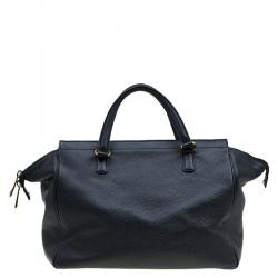 Pre Owned Gucci Black Leather Medium 1973 Top Handle Bag