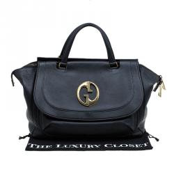 Pre Owned Gucci Black Leather Medium 1973 Top Handle Bag
