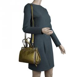Pre Owned Gucci Gold Patent Leather Vintage Top Handle Bag