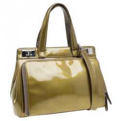 Pre Owned Gucci Gold Patent Leather Vintage Top Handle Bag
