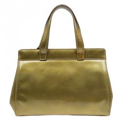 Pre Owned Gucci Gold Patent Leather Vintage Top Handle Bag