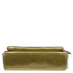 Pre Owned Gucci Gold Patent Leather Vintage Top Handle Bag