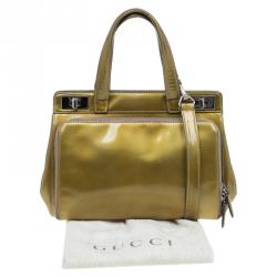 Pre Owned Gucci Gold Patent Leather Vintage Top Handle Bag