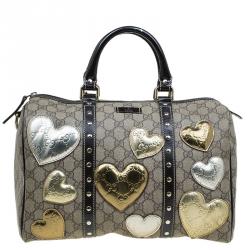 مملوكة مسبقًا Gucci Beige/Ebony GG Supreme Coated Canvas Medium Hearts Joy Boston Bag