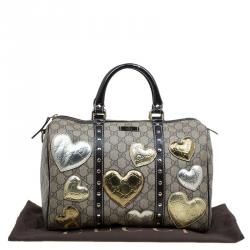 مملوكة مسبقًا Gucci Beige/Ebony GG Supreme Coated Canvas Medium Hearts Joy Boston Bag