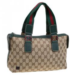 Pre Owned Gucci Beige/Green GG Canvas Small Handle Web Satchel