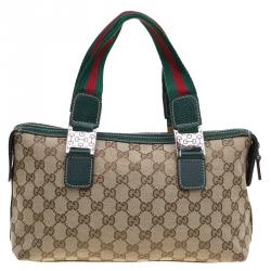 Pre Owned Gucci Beige/Green GG Canvas Small Handle Web Satchel