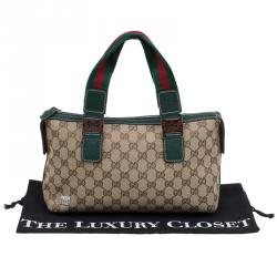 Pre Owned Gucci Beige/Green GG Canvas Small Handle Web Satchel