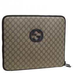 Gucci Beige/Ebony GG Supreme Canvas and Leather Interlocking Logo Laptop Case