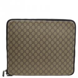 Gucci Beige/Ebony GG Supreme Canvas and Leather Interlocking Logo Laptop Case