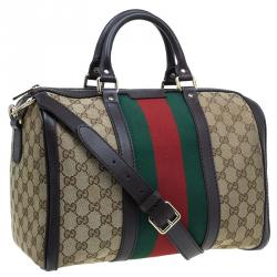 مملوكة مسبقًا حقيبة بوسطن غوتشي فينتاج ويب جي جي كانفاس بيج/ بني متوسطة 