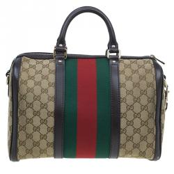 مملوكة مسبقًا حقيبة بوسطن غوتشي فينتاج ويب جي جي كانفاس بيج/ بني متوسطة 