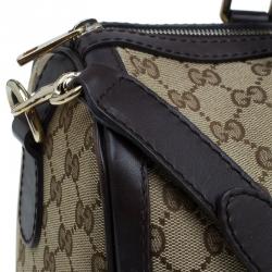 مملوكة مسبقًا حقيبة بوسطن غوتشي فينتاج ويب جي جي كانفاس بيج/ بني متوسطة 