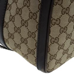 مملوكة مسبقًا حقيبة بوسطن غوتشي فينتاج ويب جي جي كانفاس بيج/ بني متوسطة 