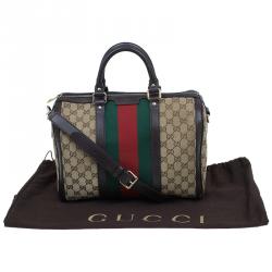 مملوكة مسبقًا حقيبة بوسطن غوتشي فينتاج ويب  جي جي كانفاس بيج/ بني متوسطة 