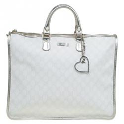 Pre Owned Gucci White/Gold GG Supreme Coated Canvas Top Handle Bag