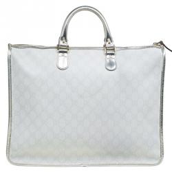 Pre Owned Gucci White/Gold GG Supreme Coated Canvas Top Handle Bag