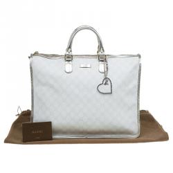 Pre Owned Gucci White/Gold GG Supreme Coated Canvas Top Handle Bag