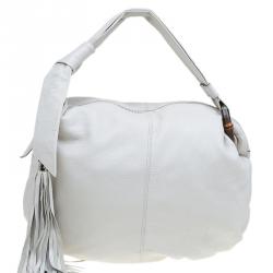 Pre Owned Gucci Off White Leather Medium Jungle Hobo