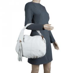 Pre Owned Gucci Off White Leather Medium Jungle Hobo