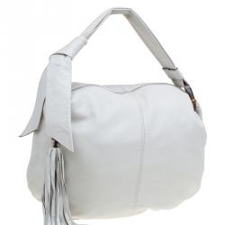 Pre Owned Gucci Off White Leather Medium Jungle Hobo