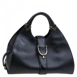 Pre Owned Gucci Black Smooth Leather Stirrup Top Handle Bag
