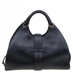 Pre Owned Gucci Black Smooth Leather Stirrup Top Handle Bag