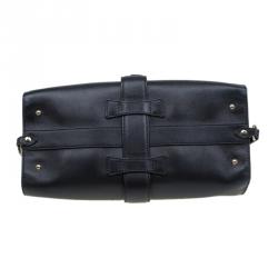 Pre Owned Gucci Black Smooth Leather Stirrup Top Handle Bag