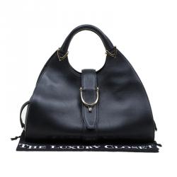 Pre Owned Gucci Black Smooth Leather Stirrup Top Handle Bag