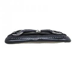 Pre Owned Gucci Black GG Canvas Studded Horsebit Chain Clutch