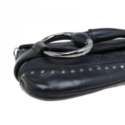 Pre Owned Gucci Black GG Canvas Studded Horsebit Chain Clutch