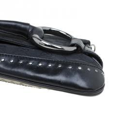 Pre Owned Gucci Black GG Canvas Studded Horsebit Chain Clutch