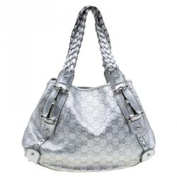 مملوكة مسبقًا Gucci Silver Guccissima Leather Medium Horsebit Pelham Shoulder Bag