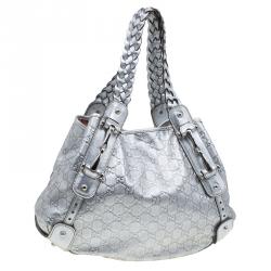 مملوكة مسبقًا Gucci Silver Guccissima Leather Medium Horsebit Pelham Shoulder Bag