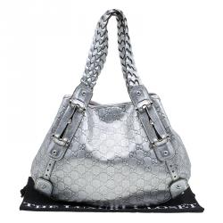 مملوكة مسبقًا Gucci Silver Guccissima Leather Medium Horsebit Pelham Shoulder Bag