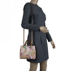 Pre Owned Gucci Multicolor Printed Blooms Leather Mini Bamboo Top Handle Bag