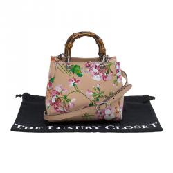 Pre Owned Gucci Multicolor Printed Blooms Leather Mini Bamboo Top Handle Bag