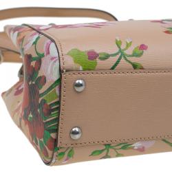 Pre Owned Gucci Multicolor Printed Blooms Leather Mini Bamboo Top Handle Bag