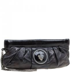 مملوكة مسبقًا حقيبة كلاتش غوتشي حمالة معصم بوب نايت جلد سوداء ميتالك